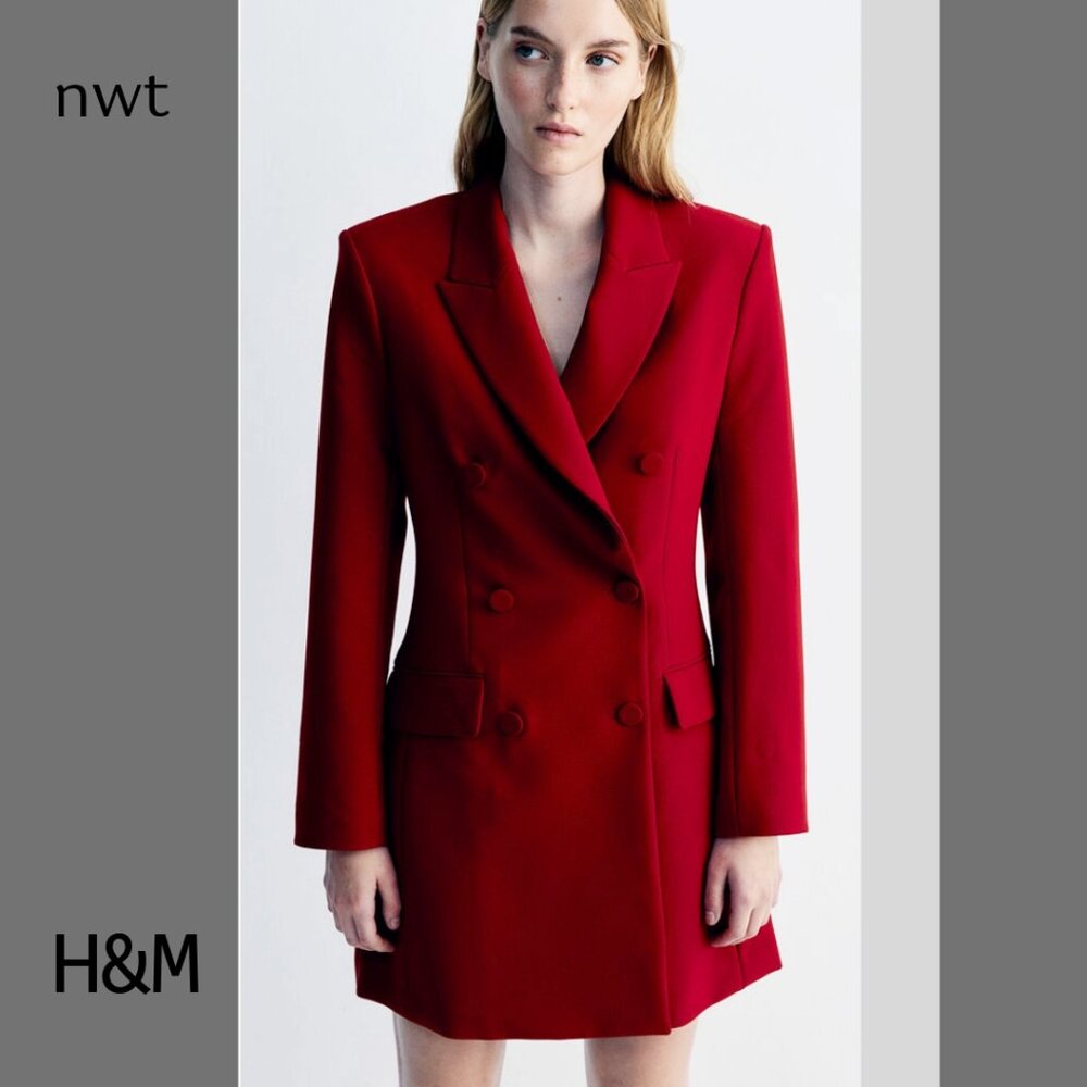 New! NWT H&M Red Tuxedo Blazer Jacket Dress, Sz XS